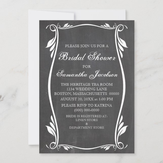 Convites Ivory Flourish Chalkboard Chá de panela Invite (Frente)