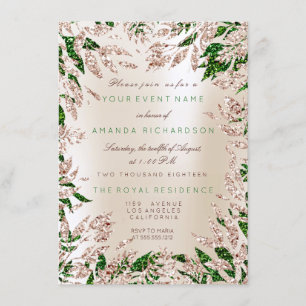 Convites Ivory Green Rose Gold Glitter Folhas Quadro Floral