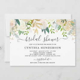 Convites Ivory Greenery Dourado Bloom Floral Chá de panela