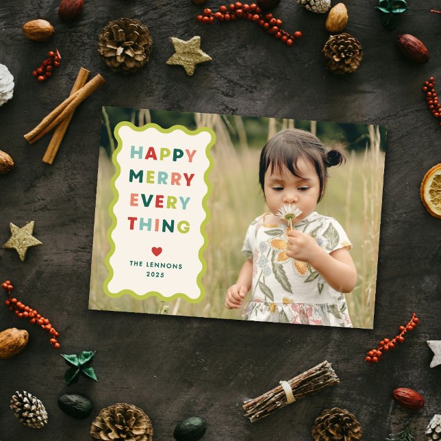 Convites Ivory Happy Merry Wavy Christmas Photo Card (Criador carregado)
