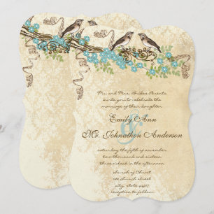 Convites Ivory Lace Aqua Blue Blossom Love Bird Casamentos