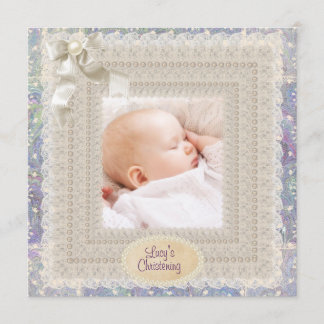 Convites Ivory Lace Pearls Pink Purple Girls Foto Christen