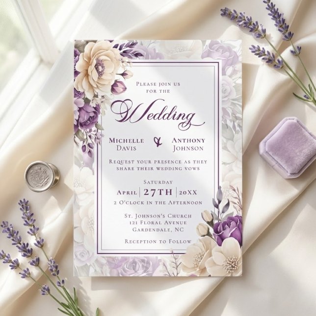 Convites Ivory Lavender Botanical Wedding (Ivory Lavender Botanical Wedding Invitation)