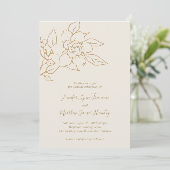 Convites Ivory Line Art Floral Elegant Wedding (Em pé/Frente)