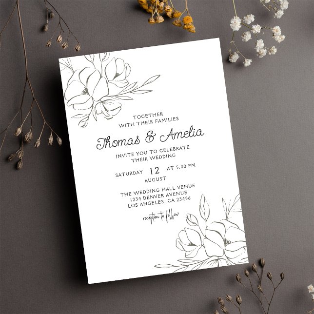 Convites Ivory Magnolia Elegant Floral Wedding (Criador carregado)