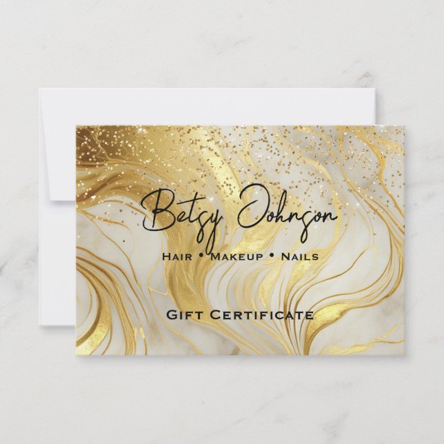 Convites Ivory Marble & Gold Glitter Gift Certificate Card (Frente)