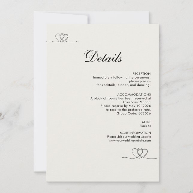 Convites Ivory Modern Chic Wedding Details Enclosure Card (Frente)