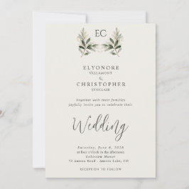 Convites Ivory Olive Branch Monogram Photo Wedding 
