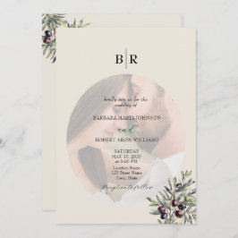 Convites Ivory Olive Photo Monogram Wedding