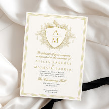 Ivory ouro clássico formal monograma crista casame