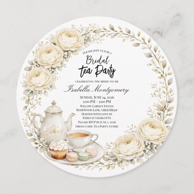 Convites Ivory Palette Tea Party Bridal Shower (Frente)