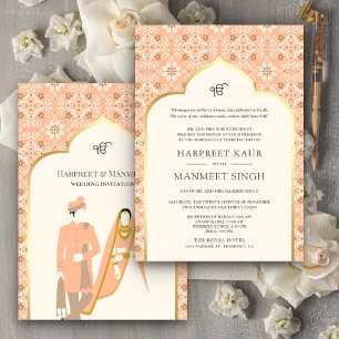 Convites Ivory Peach Pattern Anand Karaj Sikh Wedding