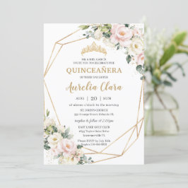 Convites Ivory Pink Blush - Quinceañera Geométrica Floral