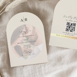 Convites Ivory QR Code and Monogram Photo Wedding