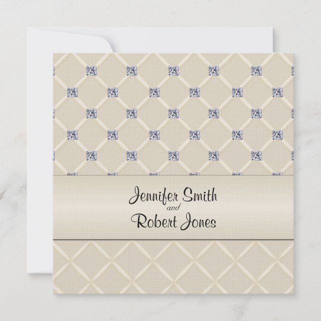 Convites Ivory Quilted Bling Posh Wedh Invitation (Frente)