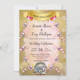 Convites Ivory Silk, Dourados rendas e pérolas e mármore