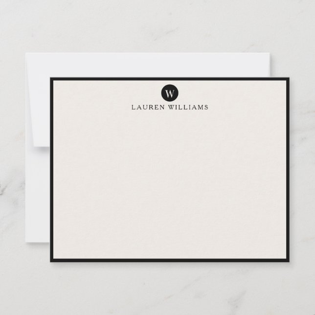 Convites ivory, Single Initial  Black Border Note card (Frente)