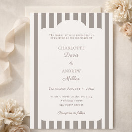 Convites Ivory Taupe Neutral Striped Wedding