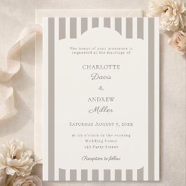 Convites Ivory Taupe Neutral Striped Wedding