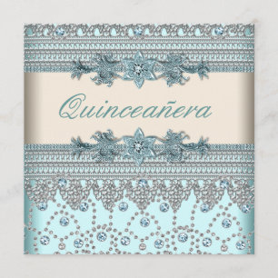 Convites Ivory Teal Blue Quinceanera