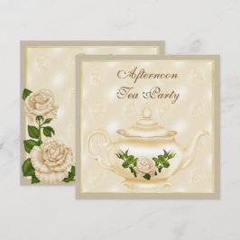 Convites Ivory Teapot e Rosas Tarde Chá
