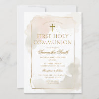Ivory Watercolor Dourado Cross First Santa Comunhã