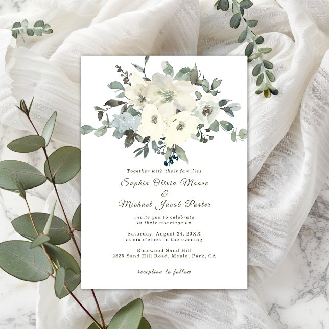 Convites Ivory Watercolor Floral Sage Casamento Verde (Criador carregado)