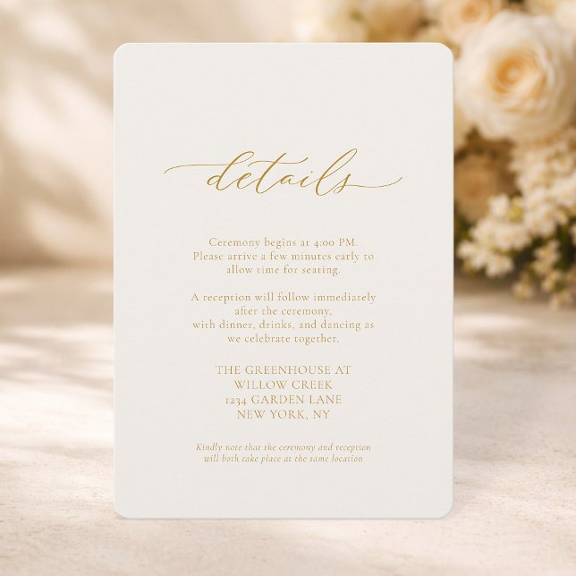 Convites Ivory Wedding Details Card with Calligraphy (Criador carregado)