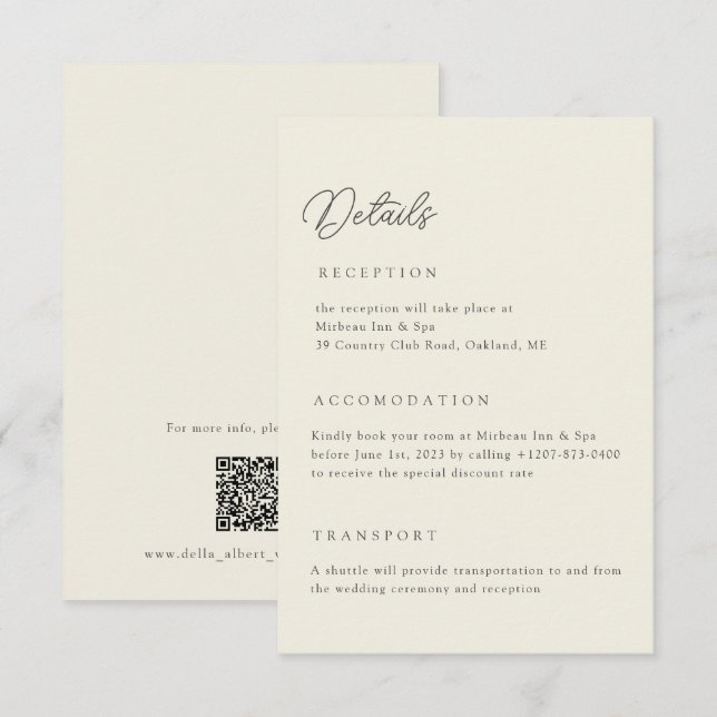 Convites Ivory Wedding Details Qr Code Enclosure Card (Frente/Verso)