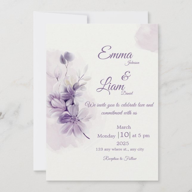 Convites Ivory Wedding Invitation | Mauve Floral Design (Frente)
