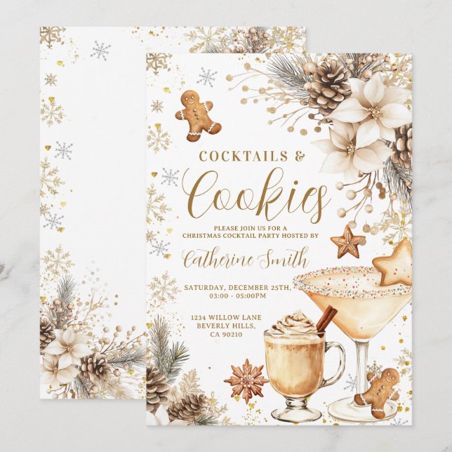 Convites Ivory White Cocktails and Cookies Party Invitation (Frente/Verso)