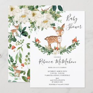 Convites Ivory White Floral Deer Fawn Woodland Chá de frald