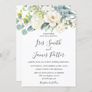 Convites Ivory White Floral Eucalyptus Greenery Casamento
