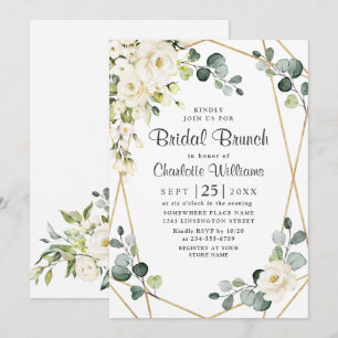 Convites Ivory White Rose Eucalyptus Greenery Bridal Brunch