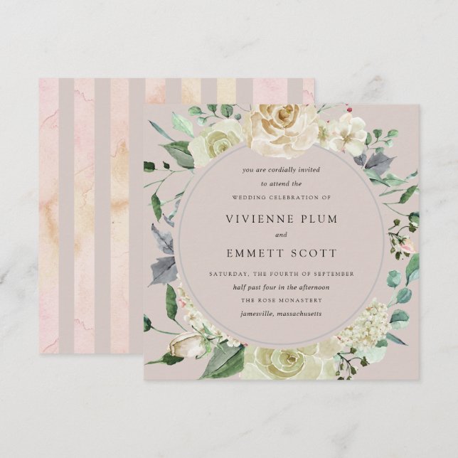 Convites Ivory White Rose Hydrangea Floral Weding (Frente/Verso)