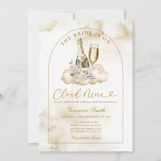 Convites Ivory Wine The Bride is Cloud Nine Bridal Shower (Frente)