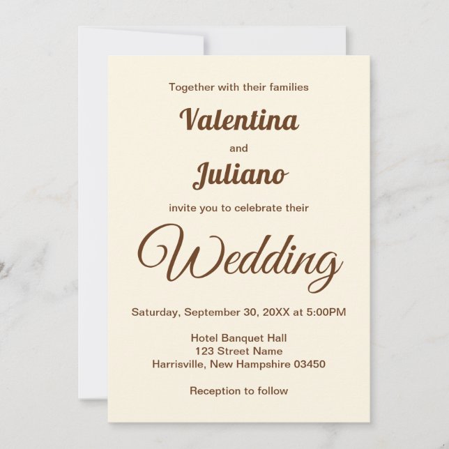 Convites Ivory with Brown Text Wedding Invitation (Frente)