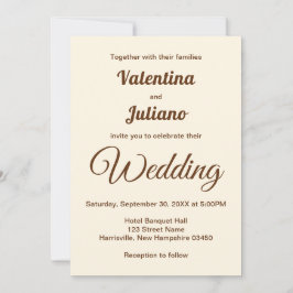 Convites Ivory with Brown Typography Wedding Invitation
