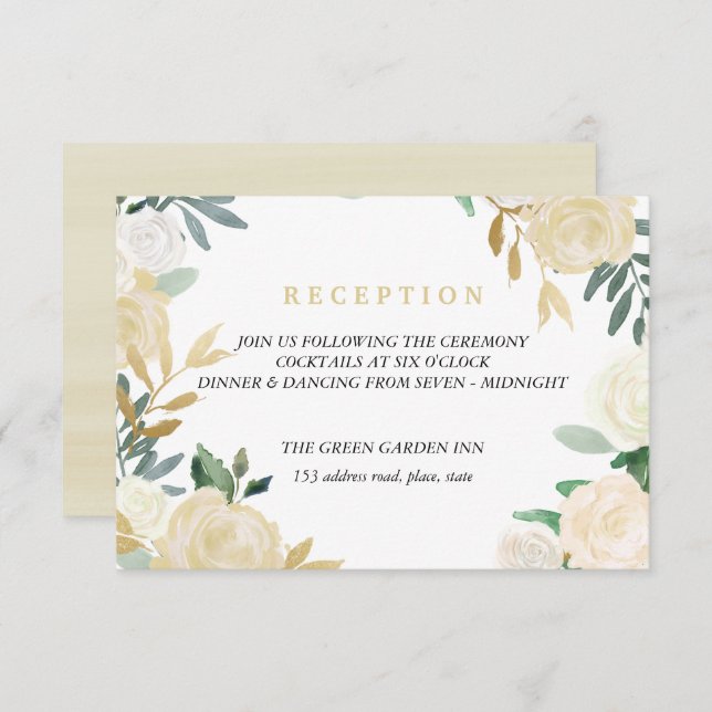 Convites Ivory Wreath Recepção de casamento Detalhes Rosa (Frente/Verso)