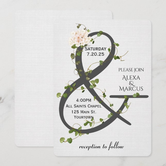 Convites Ivy e Ampersand Wedding (Frente/Verso)