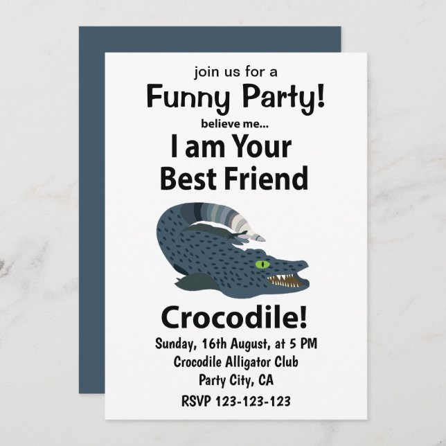 Convites Jacaré Crocodilo Crocodilo Engraçado (Frente/Verso)