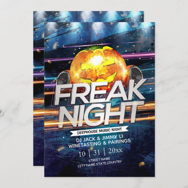 Convites Jack-O-Lantern Disco Ball Freak Night Halloween (Frente/Verso)