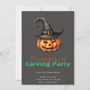 Convites Jack-O' Lanterna Cinza de Bruxas Pumpkin Carving P