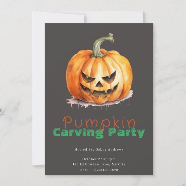 Convites Jack-O' Lanterna Cinza Pumpkin Carving Party (Frente)