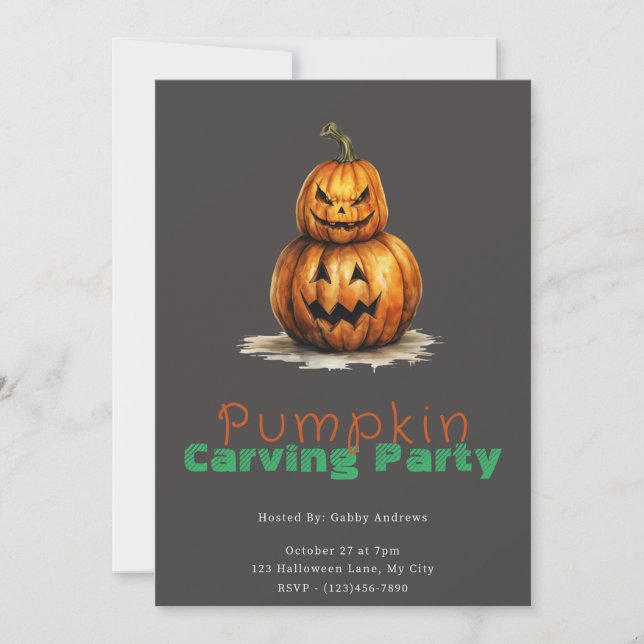 Convites Jack-O' Lanterna Cinza Pumpkin Carving Party (Frente)
