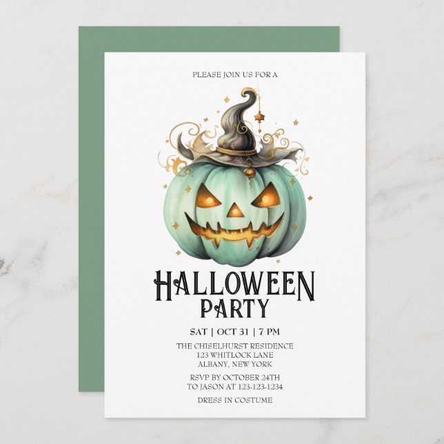 Convites Jack-o-Lanterna, Festa de Mint Halloween Spooky (Frente/Verso)