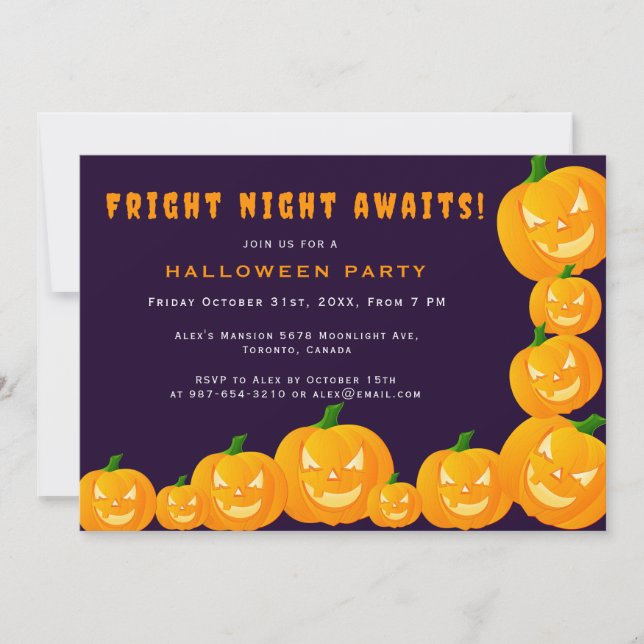 Convites Jack o' lanterna Purple & Orange Halloween Party (Frente)