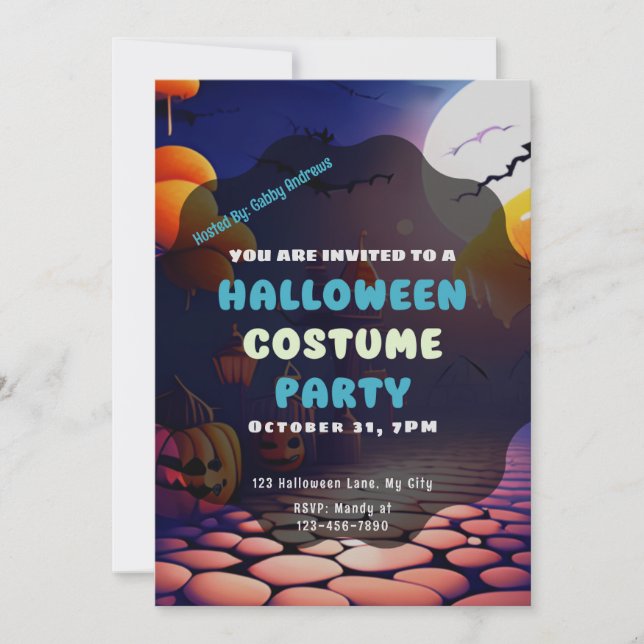 Convites Jack-O'Lanternas Cheia Lua Cheirosa Halloween (Frente)