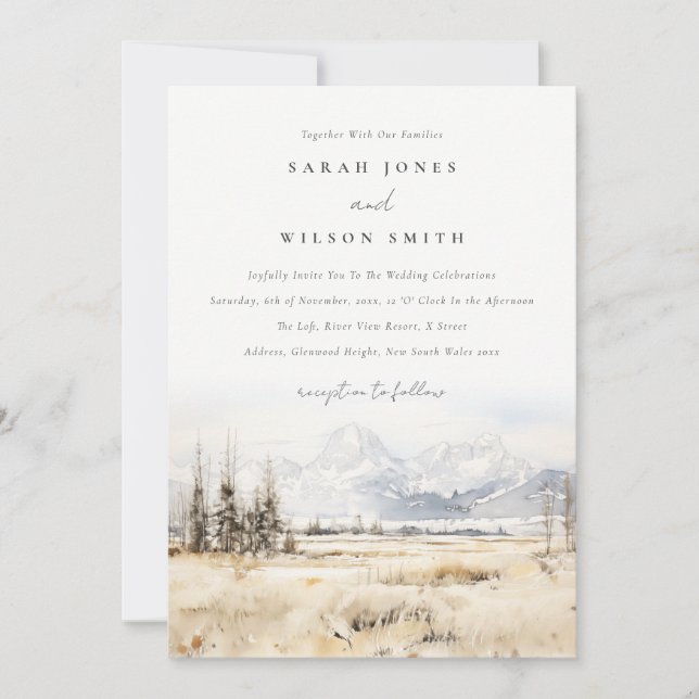 Convites Jackson Hole Wyoming Watercolor Landscape Wedding (Frente)