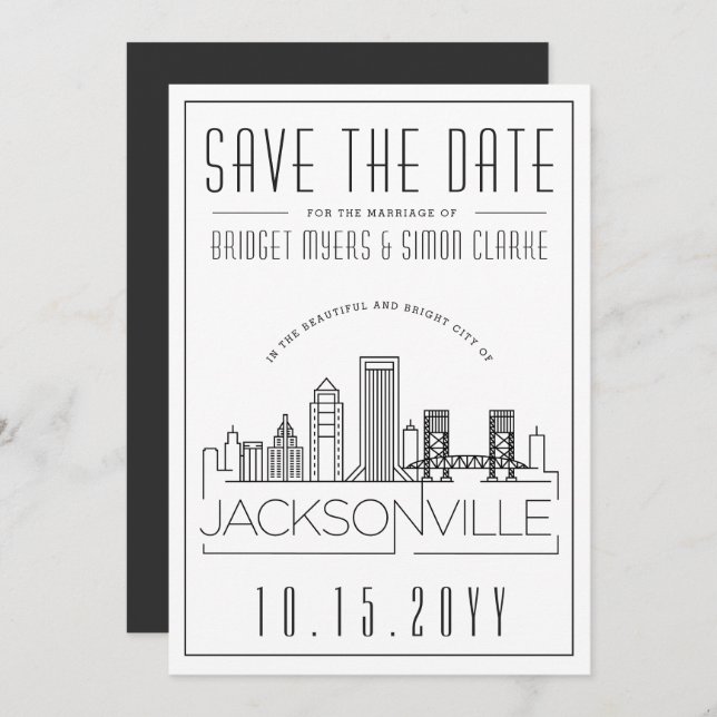Convites Jacksonville Wedding | Skyline Salvar a Data (Frente/Verso)